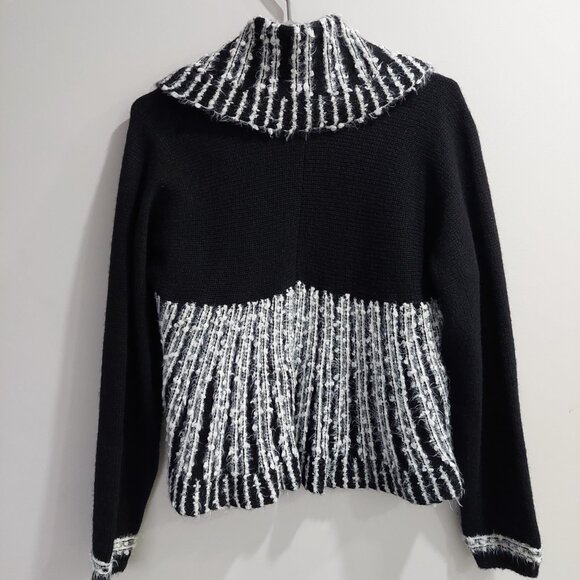 MOU ITALY Black and White Knit Cardigan Wool Mohair Blend Size L - Picture 4 of 10